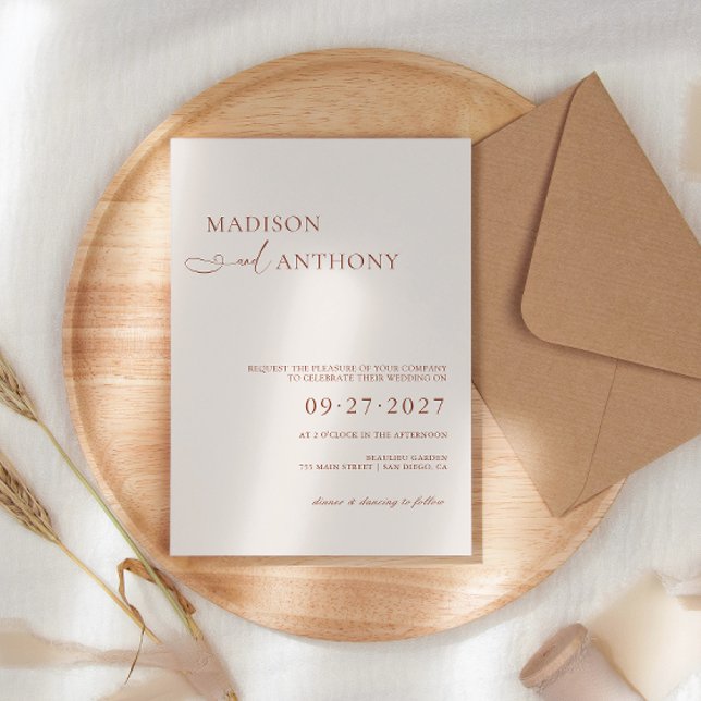 Modern & Minimalist Boho Terracotta Wedding Invitation (Creator Uploaded)