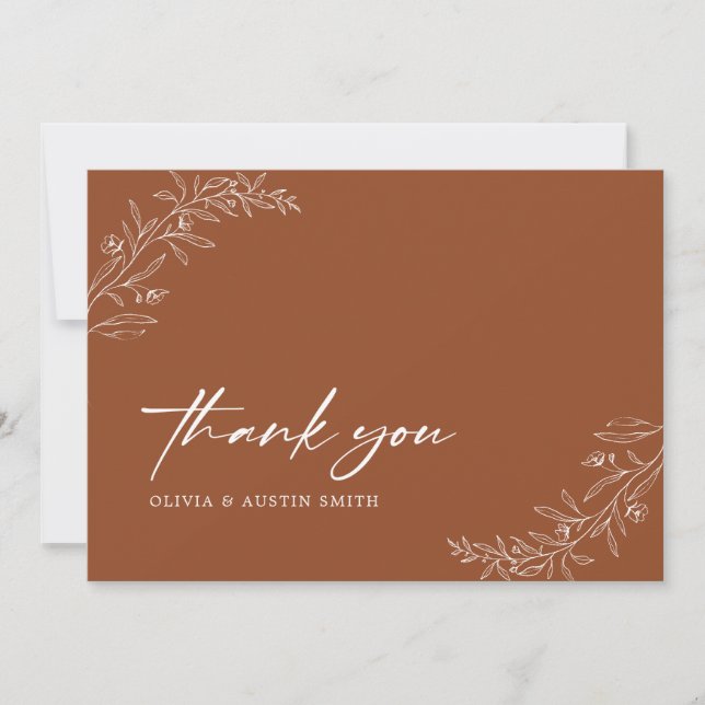 Modern Minimalist Boho Terracotta Wedding Thank You Card (Front)