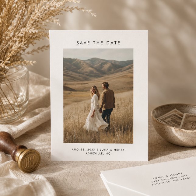 Modern Minimalist Boho Wedding Photo Save the Date (Creator Uploaded)