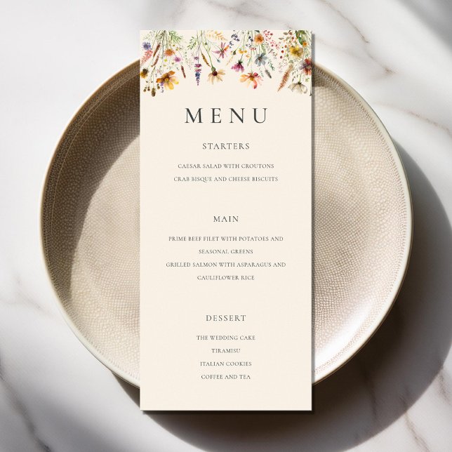 Modern Minimalist Boho Wildflower Floral Wedding Menu (Creator Uploaded)