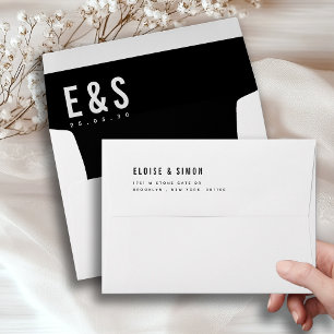 Modern Minimalist bold black and white wedding  Envelope