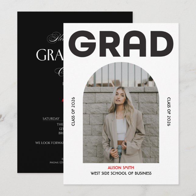 Modern minimalist bold black typography grad 2026  invitation (Front/Back)