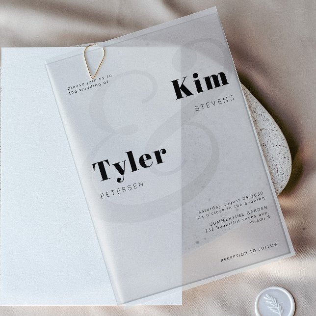 Modern minimalist bold typography wedding overlay vellum invitations (Creator Uploaded)