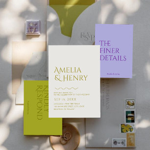 Modern minimalist bold Wavy Edge Wedding Invitation