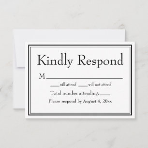 Modern Minimalist Border Black and White RSVP Card