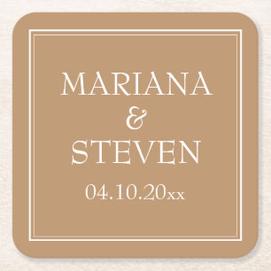 Modern Minimalist Border Tan Beige Square Paper Coaster