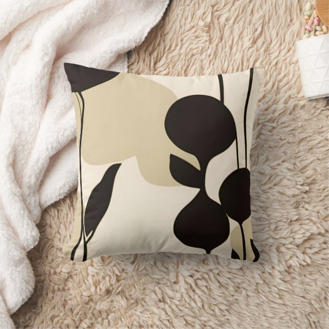 Modern Minimalist Botanical Abstract Neutral Beige Cushion (Blanket)