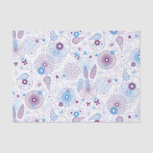 Modern Minimalist Botanical Blue & Purple Pattern  Tissue Paper (Front)