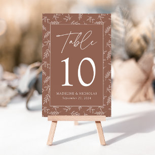 Modern Minimalist Botanical Brown Clay Wedding Table Number