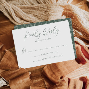 Modern Minimalist Botanical Dark Sage Wedding RSVP Card