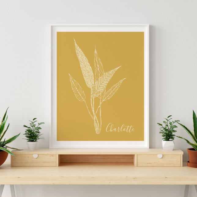 Modern Minimalist Botanical in Yellow Personalised Poster (Creator Uploaded)