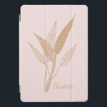 Modern Minimalist Botanical Leaves Blush Gold Name iPad Pro Cover<br><div class="desc">Personalised Modern Minimalist Botanical Leaves Drawing in Blush and Gold iPad Case</div>