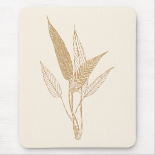 Modern Minimalist Botanical Leaves Drawing Gold Mouse Pad