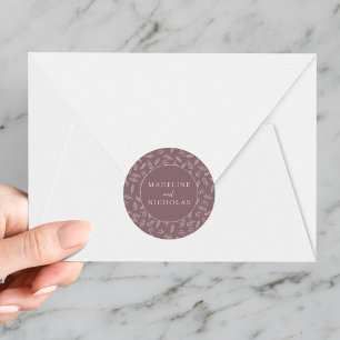 Modern Minimalist Botanical Mauve Purple Wedding Classic Round Sticker