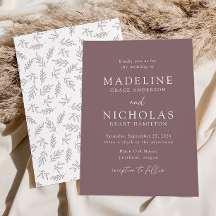 Modern Minimalist Botanical Mauve Purple Wedding Invitation