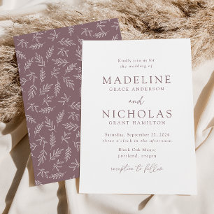 Modern Minimalist Botanical Mauve Purple Wedding Invitation