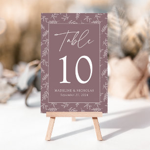 Modern Minimalist Botanical Mauve Purple Wedding Table Number