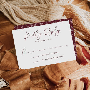 Modern Minimalist Botanical Merlot Wedding RSVP Card