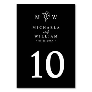 Modern Minimalist Botanical Monogram Wedding Table Number