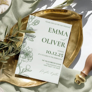 Modern Minimalist Botanical Sage Green Wedding Invitation