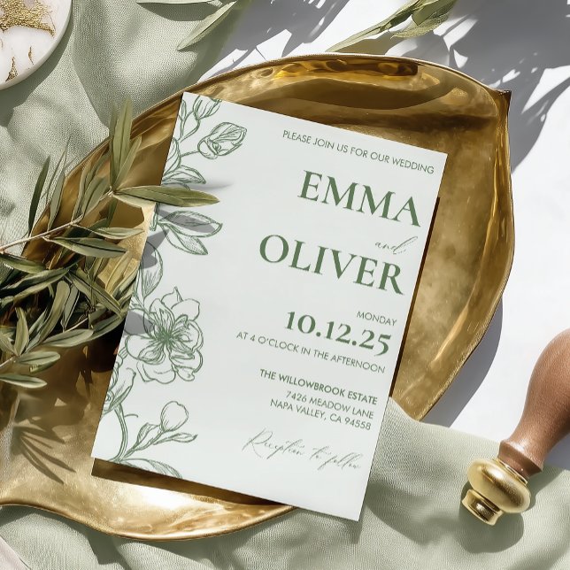 Modern Minimalist Botanical Sage Green Wedding Invitation (Creator Uploaded)