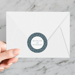 Modern Minimalist Botanical Slate Blue Wedding Classic Round Sticker