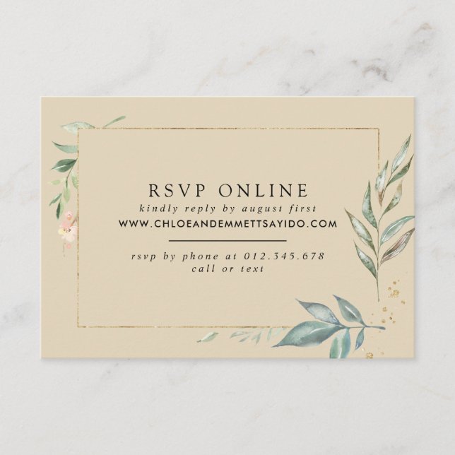Modern Minimalist Botanical Wedding Website RSVP Enclosure Card (Front)