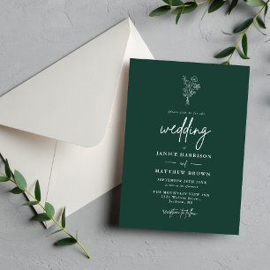 Modern Minimalist Botanicals Emerald Wedding Invitation