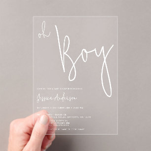 Modern Minimalist Boy Baby Shower Acrylic Invitations