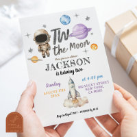 Modern Minimalist Boy Planet Two The Moon Birthday