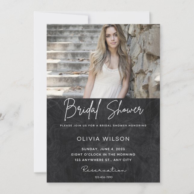 Modern minimalist bridal shower photo invitation (Front)