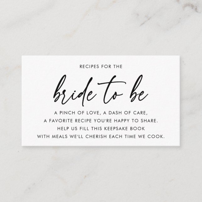 Modern Minimalist Bridal Shower Recipe Request Enclosure Card (Front)