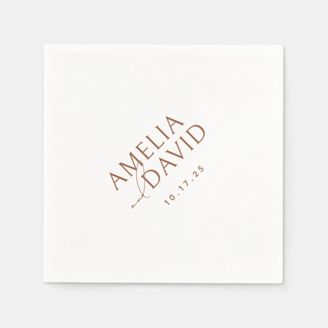 Modern Minimalist Bride and Groom Names Napkin (Front)