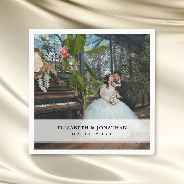 Modern Minimalist Bride and Groom Photo Wedding Napkin (Creator Uploaded)