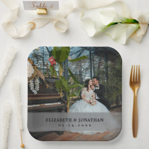 Modern Minimalist Bride and Groom Photo Wedding Paper Plate