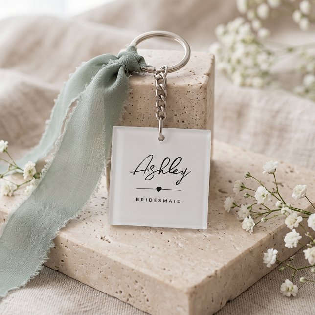 Modern Minimalist Bridesmaid Custom Name  Key Ring (personalized modern chic minimal bridesmaid keychain)