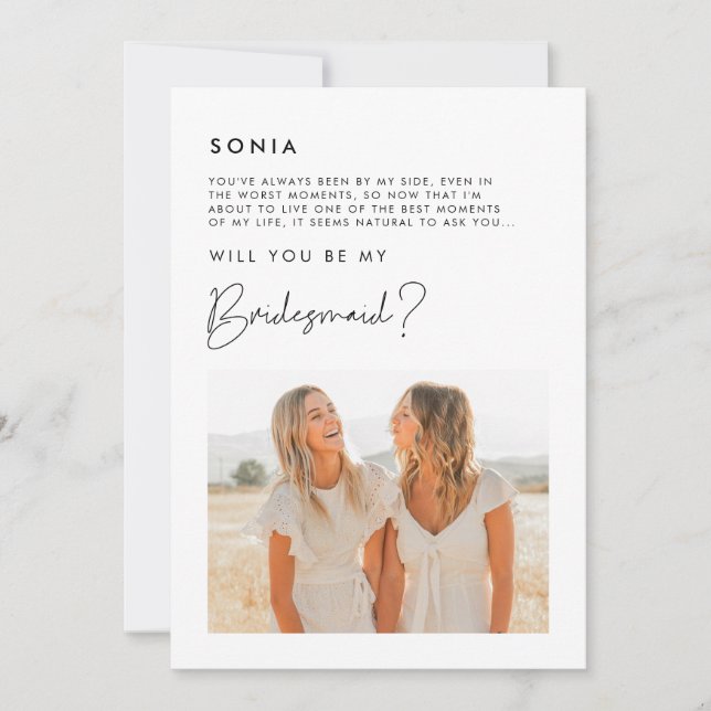 Modern Minimalist Bridesmaid photo message card (Front)