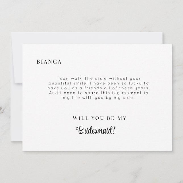 Modern Minimalist Bridesmaid Proposal Card (Back)