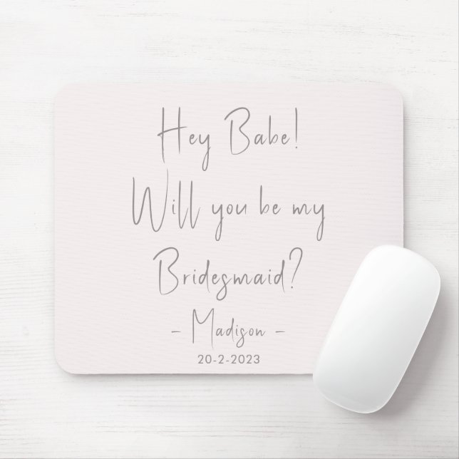 Modern Minimalist Bridesmaid Proposal Script Blush Mouse Pad (With Mouse)