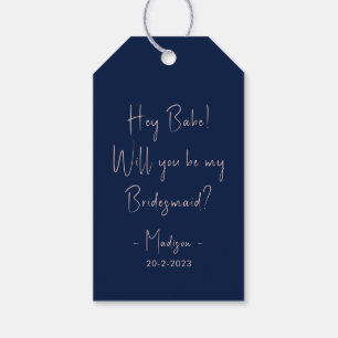 Modern Minimalist Bridesmaid Proposal Script Navy Gift Tags