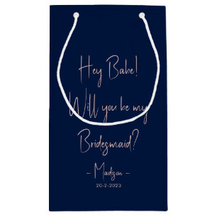 Modern Minimalist Bridesmaid Proposal Script Navy  Small Gift Bag