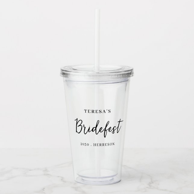 Modern Minimalist Bridesmaid Script Design Acrylic Tumbler (Front)