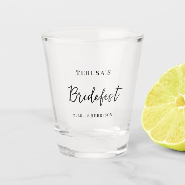 Modern Minimalist Bridesmaid Script Design Shot Glass (Front)