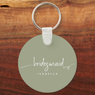 Modern Minimalist Bridesmaid Script Sage Green Key Ring