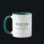 Modern Minimalist | Bridesmaid Wedding Green Mug<br><div class="desc">Create your own bridesmaid mugs. A simple and modern design in dark green and white colour featuring handwritten calligraphy and playful informal typography for a minimalist,  bold and cool look. Any font,  any colour,  no minimum.</div>