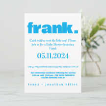 Modern Minimalist Bright Blue Boy Baby Shower Invi