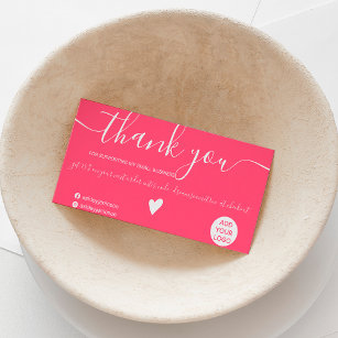 Modern minimalist bright pink order thank you business card