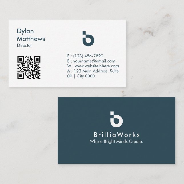 Modern Minimalist BrilliaWorks Style Smart QR Code Business Card (Front/Back)