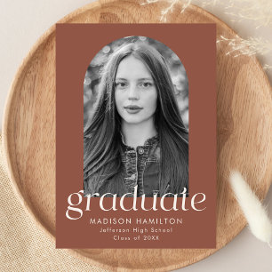 Modern Minimalist Brown Arch Photo Graduation Announcement