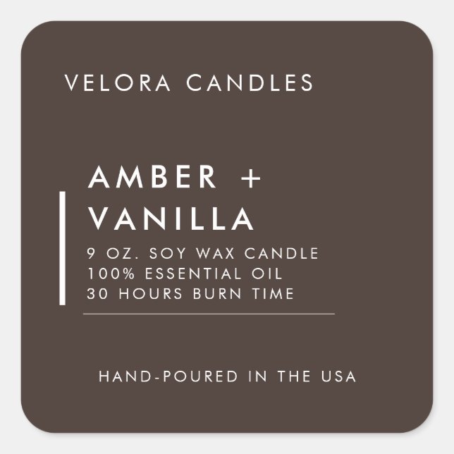 Modern Minimalist Brown Candle Label Sticker (Front)